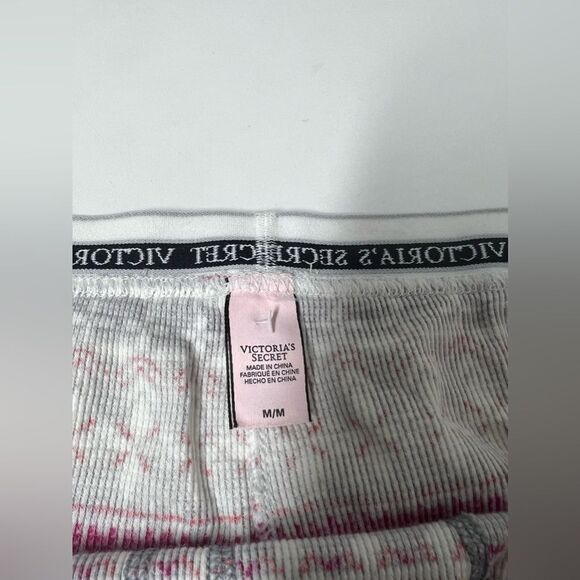 VICTORIA'S SECRET GRAY/FUCHSIA/WHITE WAFFLE KNIT PAJAMA Leggings Thermal Size M - Picture 4 of 9